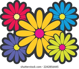 Floral patch. Bright color daisy. Flower sticker