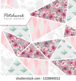 floral patchwork pattern with geometrical elements