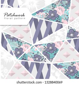 floral patchwork pattern with geometrical elements