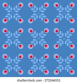 Floral patern with abstract scandinavian flowers -  pattern based on traditional  folk ornaments. Seamless background. Vector illustration.
