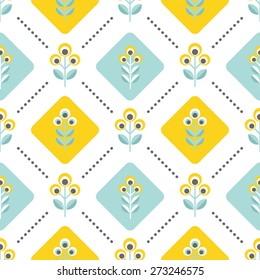 Floral patern with abstract scandinavian flowers -  pattern based on traditional  folk ornaments. Seamless background. Vector illustration.