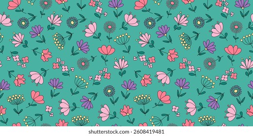 Floral pattern. Abstract brightly colored flowers. Drawings, doodle. Seamless floral background