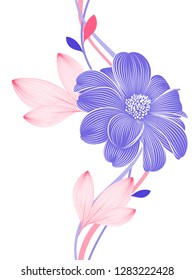 Floral pattern  with abstract flowers dahlia, hand-drawn.