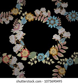 Floral pattern with abstract flowers. Vintage elegance ornament. Vector seamless texture with stylized flowers. Wedding flowers design in brown, beige and blue colors.