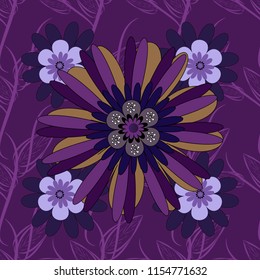 Floral pattern with abstract flowers. Vintage elegance ornament. Wedding flowers design in gray, purple and brown colors. Vector seamless texture with stylized flowers.