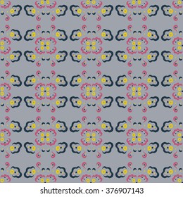Floral pattern with abstract scandinavian flowers ornaments. Seamless background.  Vector illustration.