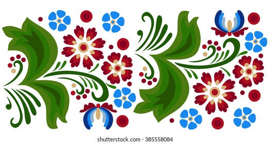 Floral pattern with abstract scandinavian flowers - based on traditional folk ornaments.  Vector illustration.