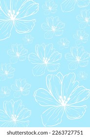 Patrón floral en estilo abstracto sobre fondo azul claro. Diseño floral romántico. Diseño moderno de impresión primaveral. Fondo floral sin foco. Tarjeta de felicitación.
