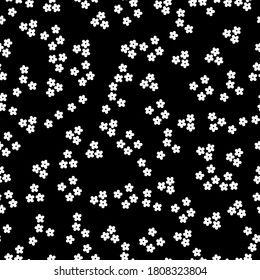 Floral pattern abstract. White flowers on a black background. Print with white flowers. Seamless vector texture. Print for Wallpaper.