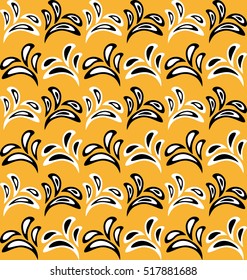 Floral pattern with alternate black and white leaves on orange background