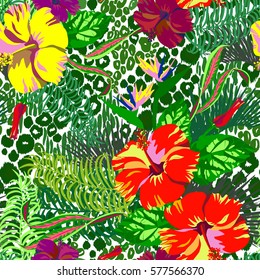 Floral pattern and animal print amazing vector tropical seamless pattern mix style for fashion floral design artistic work created.
