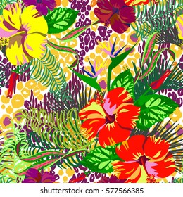 Floral pattern and animal print amazing vector tropical seamless pattern mix style for fashion floral design artistic work created.