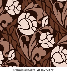 floral pattern art nouveau brown and silhouettes style  for textile printing ,motif border