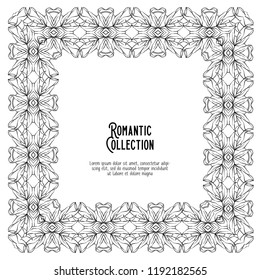 Floral pattern in art nouveau style, vintage, old, retro style. Template for invitation, greeting card banner, gift voucher with place for text. Outline hand drawing vector illustration.