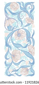 Floral pattern in art nouveau style, vintage, old, retro style. Decorative element for design. Colored vector illustration. Isolated on white background. In soft blue colors.

