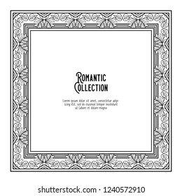 Floral pattern in art nouveau style, vintage, old, retro style. Template for invitation, greeting card banner, gift voucher with place for text. Outline hand drawing vector illustration.