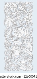 Floral pattern in art nouveau style, vintage, old, retro style. Decorative element for design. Colored vector illustration. In vintage blue and beige colors.
