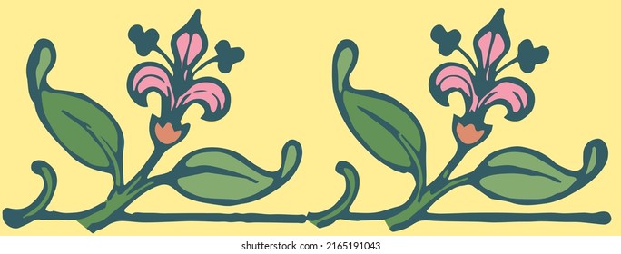 Floral pattern in the Art Nouveau style from an old book (modern style), typical of the 1920s. Fleur-de-lis with leaves. Decoration to create a border.