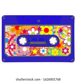Floral pattern audio cassette on white background
