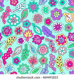 Floral pattern. Autumn doodles wallpaper. Spring flowers and leaves ornament texture. Pencil effect pattern. Vector illustration for textile fabric and printed products.