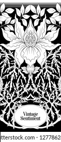 Floral  pattern, background  In art nouveau style, vintage, old, retro style. Good for the cover of a notebook, tablet, phone,  product label. Black and white graphics. Vector illustration.

