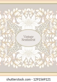 Floral  pattern, background  In art nouveau style, vintage, old, retro style. In gold and black. Good for the cover of a notebook, tablet, phone,  product label. Vector illustration.

