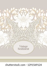 Floral  pattern, background  In art nouveau style, vintage, old, retro style. In gold and black. Good for the cover of a notebook, tablet, phone,  product label. Vector illustration.

