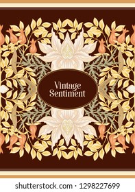 Floral  pattern, background  In art nouveau style, vintage, old, retro style. In gold and black. Good for the cover of a notebook, tablet, phone,  product label. Vector illustration.

