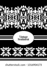 Floral  pattern, background  In art nouveau style, vintage, old, retro style.  Good for the cover of a notebook, tablet, phone,  product label. Black and white graphics. Vector illustration.

