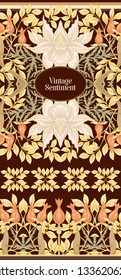 Floral  pattern, background  In art nouveau style, vintage, old, retro style. In gold and black. Good for the cover of a notebook, tablet, phone,  product label. Vector illustration.

