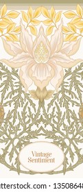 Floral  pattern, background  In art nouveau style, vintage, old, retro style. In gold and black. Good for the cover of a notebook, tablet, phone,  product label. Vector illustration.

