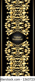 Floral  pattern, background  In art nouveau style, vintage, old, retro style. In gold and black. Good for the cover of a notebook, tablet, phone,  product label. Vector.

