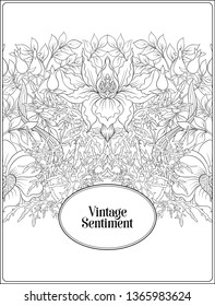 Floral  pattern, background  In art nouveau style, vintage, old, retro style. Good for the cover of a notebook, tablet, phone,  product label. Outline hand drawing vector illustration.

