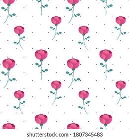 Floral pattern. Background with beautiful flowers. Backdrop with roses. Seamless pattern. Flower ornament on white background. Vector illustration