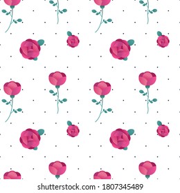 Floral pattern. Background with beautiful flowers. Backdrop with roses. Seamless pattern. Flower ornament on white background. Vector illustration