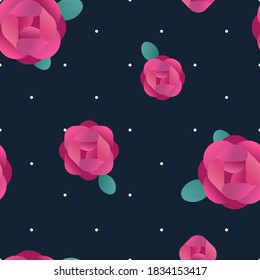 Floral pattern. Background with beautiful flowers. Backdrop with roses. Seamless pattern. Flower ornament on dark background. Vector illustration
