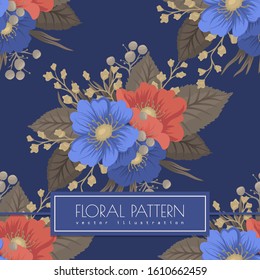 Floral pattern background - blue and red flowers