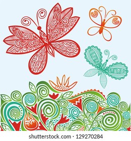 Floral pattern background butterfly vector illustration