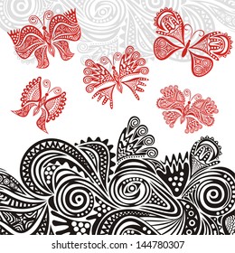 Floral pattern background butterfly vector illustration
