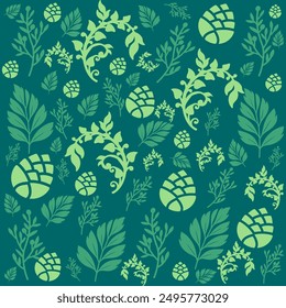 Floral pattern, Background Pattern Dark green, Green and Pastel leaves Seamless.