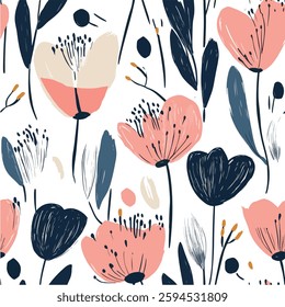 Floral Pattern Background. Decorative Flower Print. Botanical Theme Seamless Flower Texture.