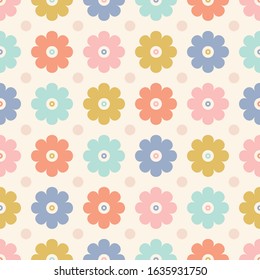 Floral pattern background design. Vector stylized geometric flower seamless repeat ideal for child and baby projects.