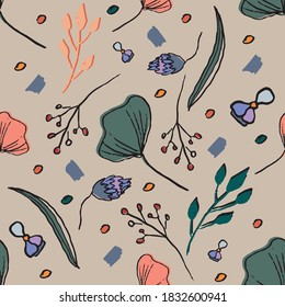 Floral pattern for background in doodle style with delicate lines