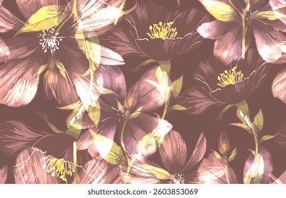 Floral Pattern Background. Flowers Seamless Pattern. Botanical Pattern Background for Fabric, Textile, Surface Design. Vector Illustration