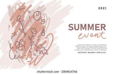 Floral pattern background for greeting card, banner, and poster. Abstract line minimalist background template. Summer background aesthetic.