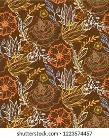 Floral pattern background - hand drawn doodle pattern