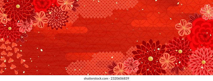 Floral pattern background illustration like traditional Japanese kimono and hair ornaments