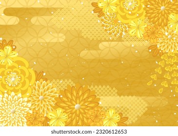 Floral pattern background illustration like traditional Japanese kimono and hair ornaments