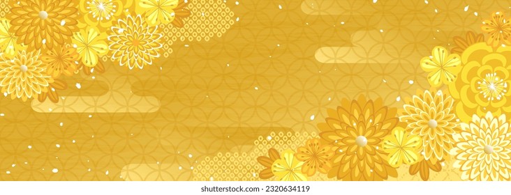 Floral pattern background illustration like traditional Japanese kimono and hair ornaments