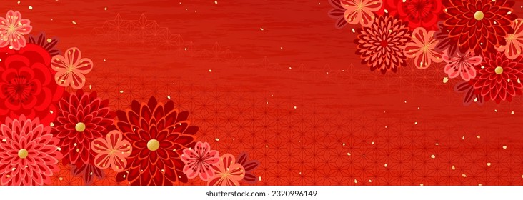 Floral pattern background illustration like traditional Japanese kimono and hair ornaments